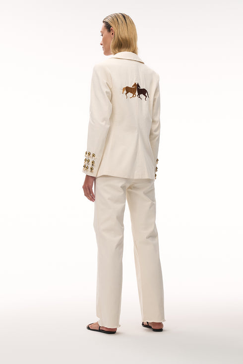 Santo Tomas Embroidered Canvas Blazer / Ivory